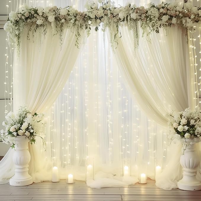 30×10ft Cream White Tulle Backdrop Curtain - Image 7