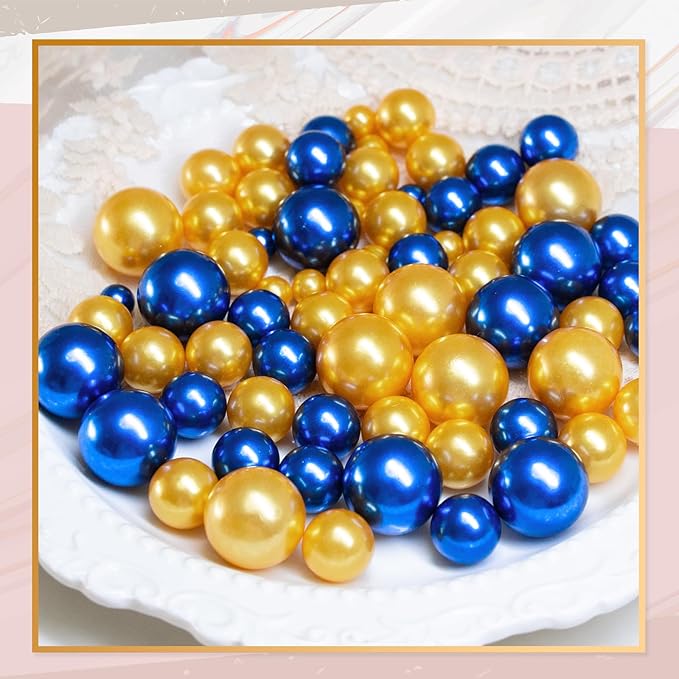 300Pcs Vase Filler Blue and Golden Yellow No Hole Faux Pearl Beads - Image 6