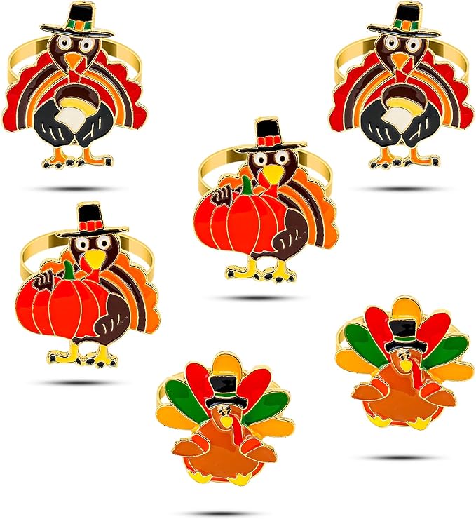 KPOSIYA Thanksgiving Napkin Rings Set of 6, Turkey Napkin Rings Vintage Alloy by KPOSIYA