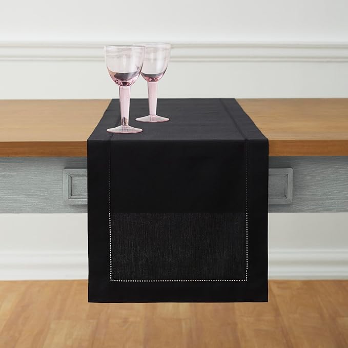 Solino Home Cotton Linen Black Table Runner 120 Inches Long by SolinoHome