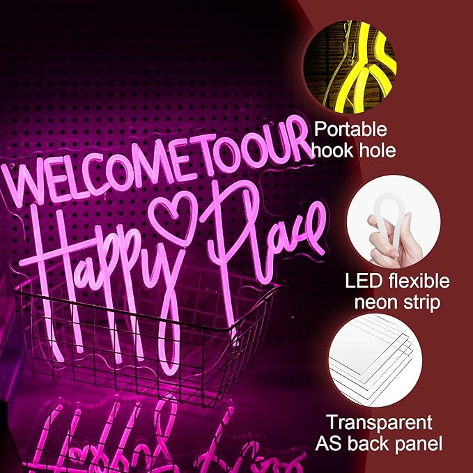 Welcome To Our Happy Place Neon Sign LED Pink Our Happy Place Neon Light - Image 3