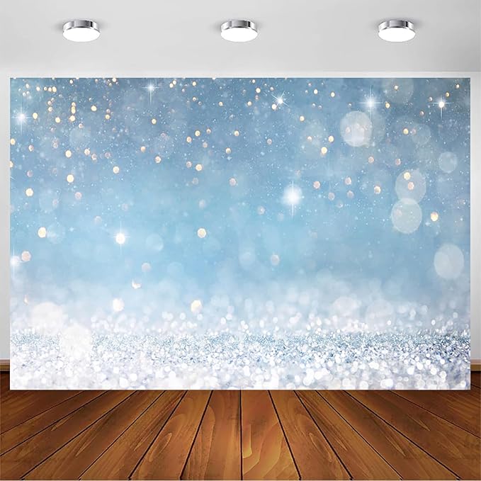 8x6ft Blue Bokeh Backdrops Birthday Party Abstract Golden Sparkling Spots - Image 6