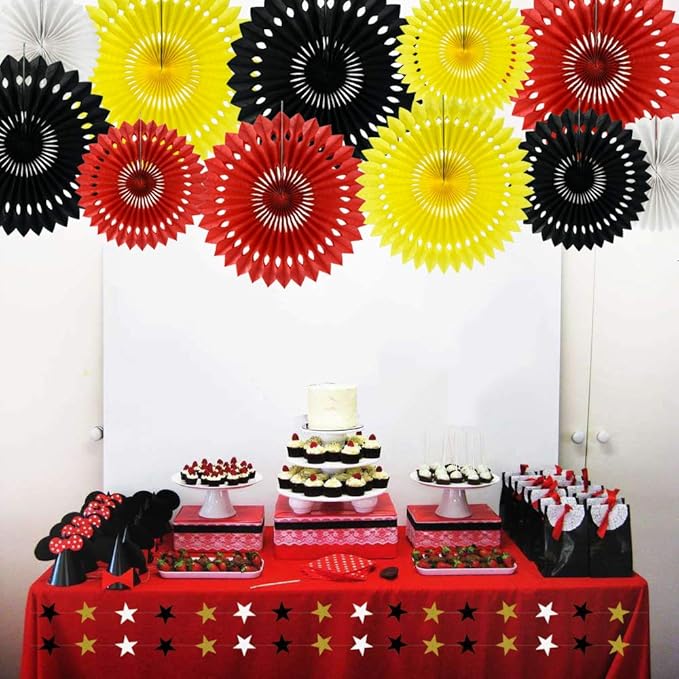 Red Yellow Black Hanging Tissue Honeycomb Round Paper Fans Decoration Kit - Image 6