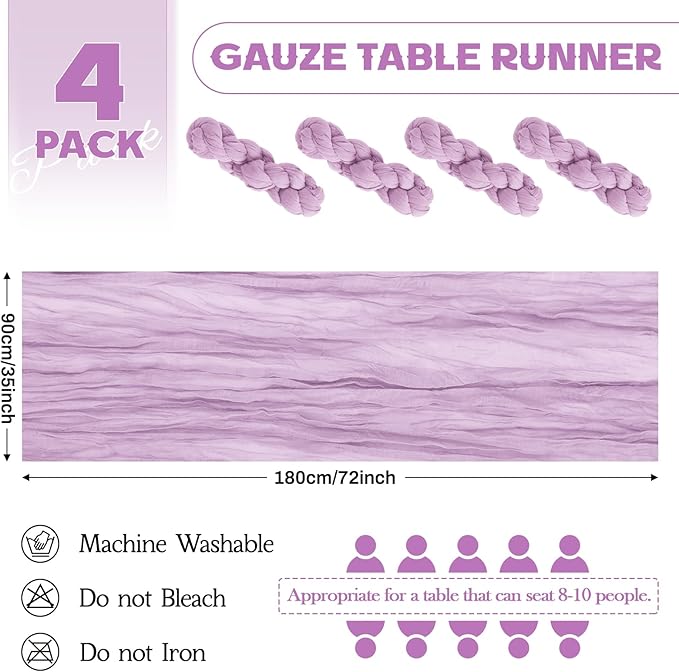 Aktor 4 Pack Lavender Table Runner Boho Cheesecloth Table Runner Semi Sheer - Image 2