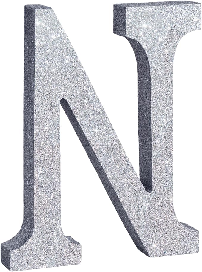 TONIFUL 8 Inch Silver Glitter Letter N Table Centerpiece A-Z Silver Birthday by TONIFUL