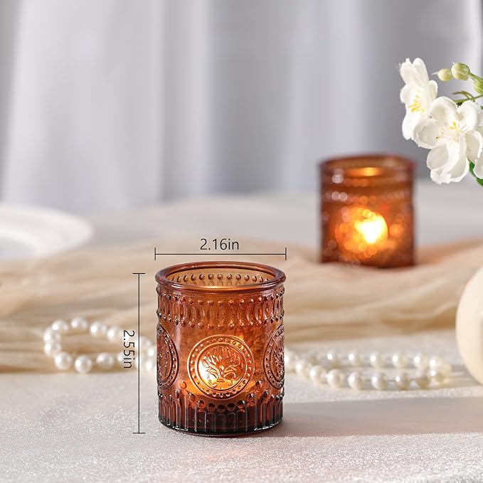 24 Pcs Amber Votive Candle Holders, Glass Tealight Candle Holders - Image 2