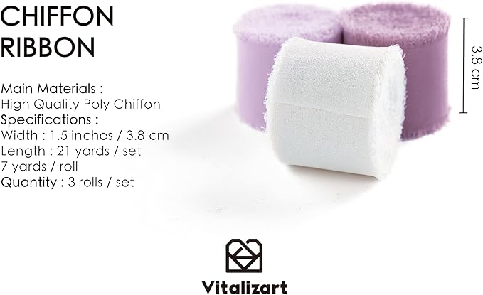 Vitalizart Chiffon Silk Ribbon Handmade Fringe 1.5" x 21 Yd Lavender Light - Image 2