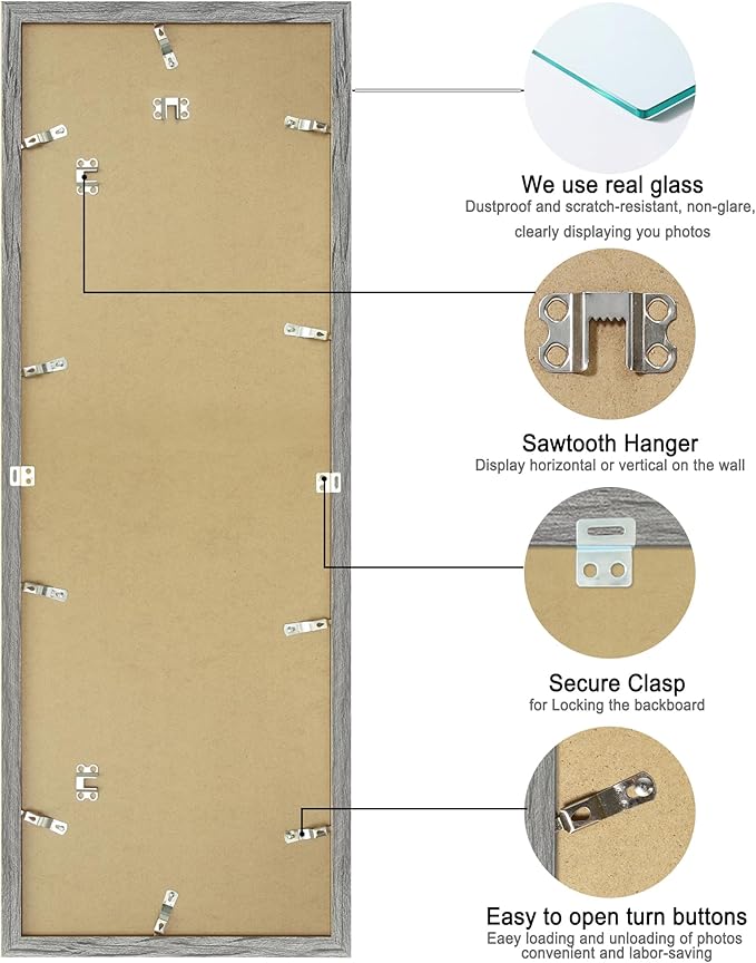 12x36 Picture Frame 2 Packs, Real Glass and Grey Wood Frame, Display Collage - Image 6