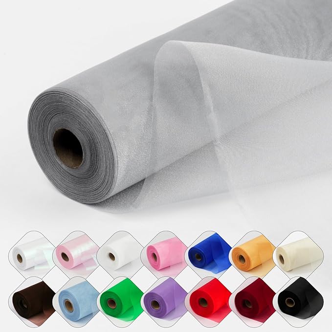 Crystal Organza Fabric Tulle 11 Inch by 50 Yards Sheer Tulle Rolls by ICOSHOW