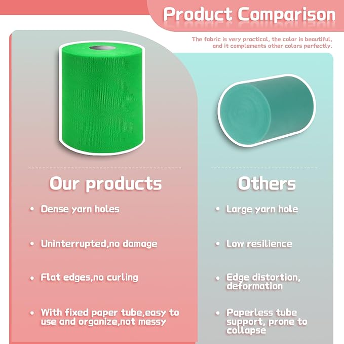 6" x 200 Yards Emerald Green Tulle Fabric Rolls - Image 5