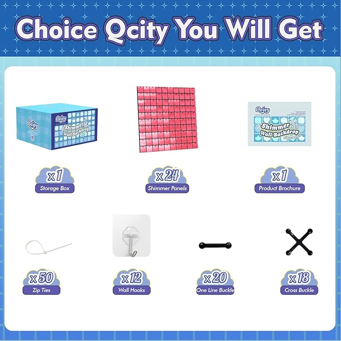 Qcity Pink Shimmer Wall Backdrop 24PCS, Square Sequin Glitter Backdrop Panel - Image 2