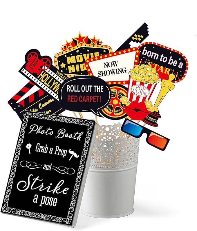 34pcs Hollywood Themed Movie Night Party Photo Booth Props, Hollywood Selfie - Image 2