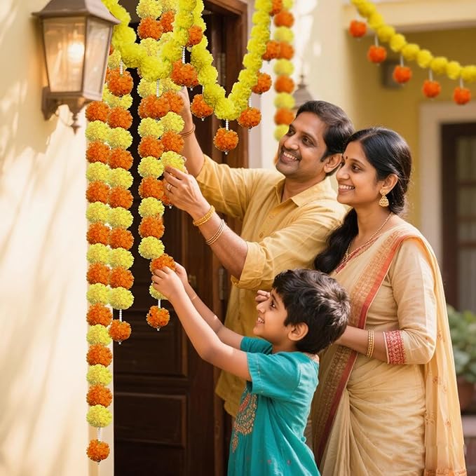 5 Pcs Marigold Garland Diwali Decor Artificial Flowers, 4.5 Feet Artificial - Image 7