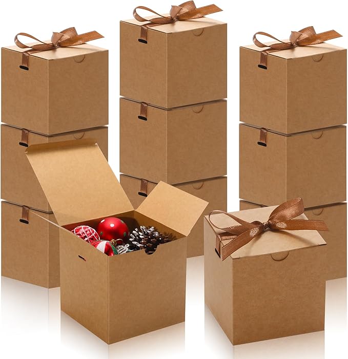 DOYIDE Small Gift Boxes, 20 Pack 5x5x5 Inch Brown Elegant Paper Boxes by DOYIDE