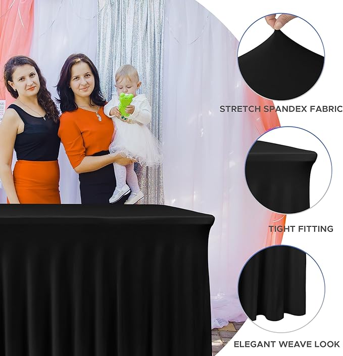 Nasitos Black Table Skirt for 6 Foot Rectangle Tables, 4 Pack - Image 2
