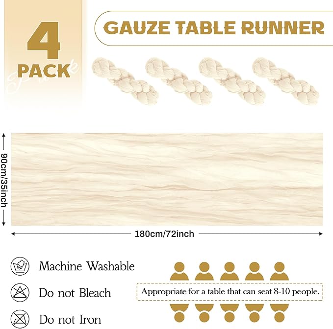 Aktor 4 Pack Ivory Table Runner Boho Cheesecloth Table Runner Semi Sheer Gauze - Image 2