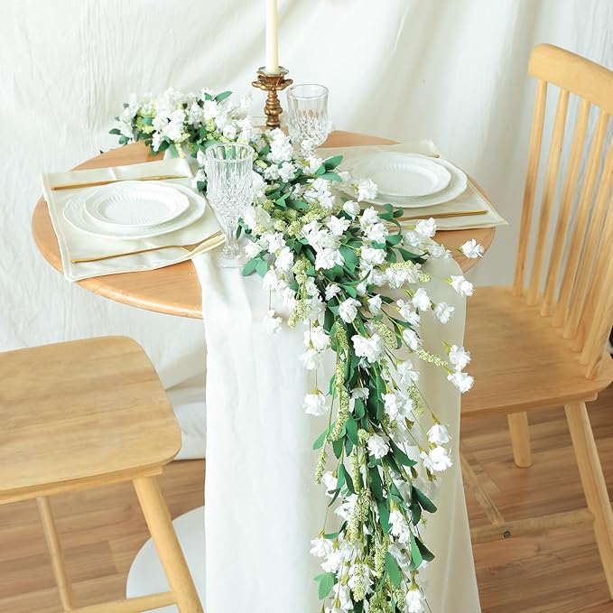 Mizii White Artificial Flower Garland 6FT Fake Wildflower Floral Garland - Image 4