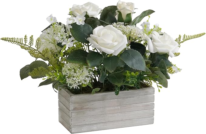 Artificial Flowers Plants Fake Rose Floral Arrangements in Pots by MrBom