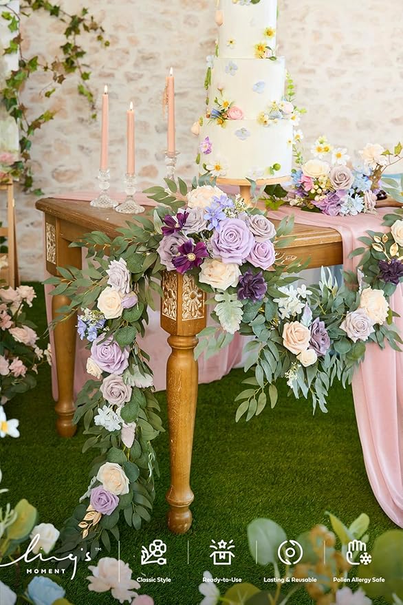 Ling's Moment Flower Garland - 6FT Eucalyptus & Rose - Sweetheart Table Decor - Image 6