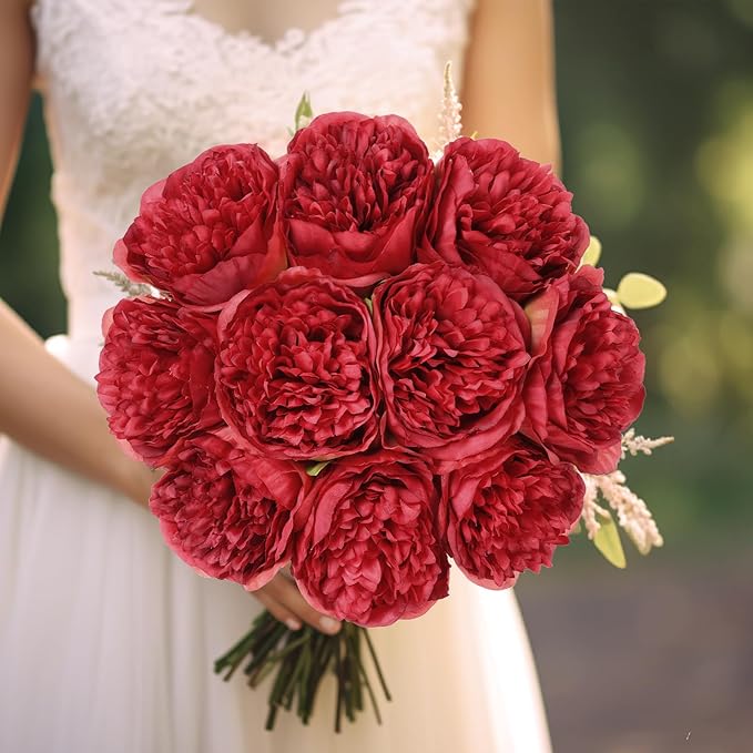 U'Artlines 20 Heads Artificial Peony Silk Flower Leaf - Image 5