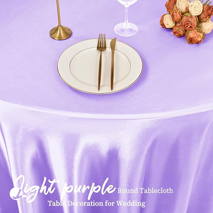 fani 12 Pack 120 Inch Lavender Satin Tablecloth - Image 5