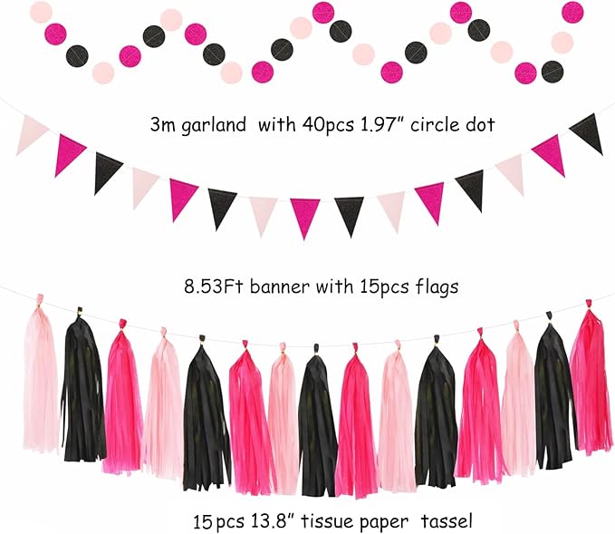 Hot-Pink Black Party-Decorations - Image 3