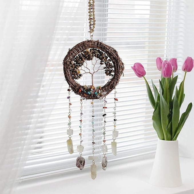 TUOKING Crystal Suncatchers for Window Tree of Life Brown Crystals Vine Wreath - Image 5