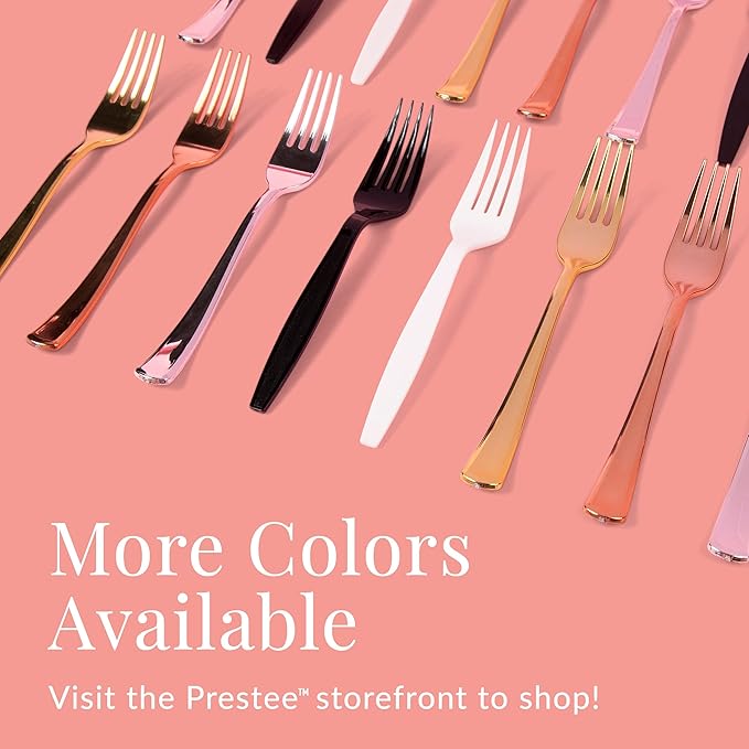 Prestee Set of 100 Rose Gold Plastic Forks Disposable - Image 7