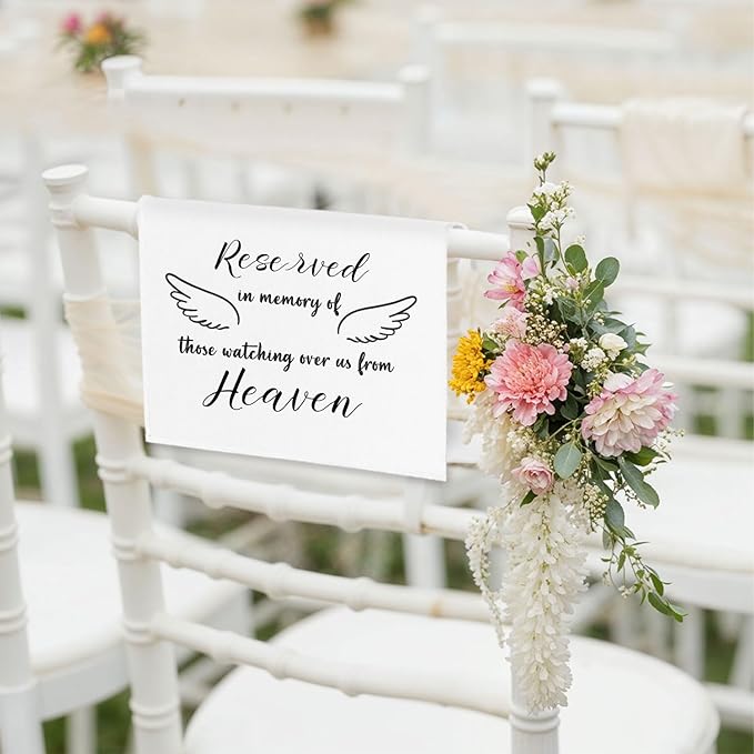 Reserved Seating Chair Signs, In Loving Memory Memorial Wedding Sign Pew Cloths - Image 3