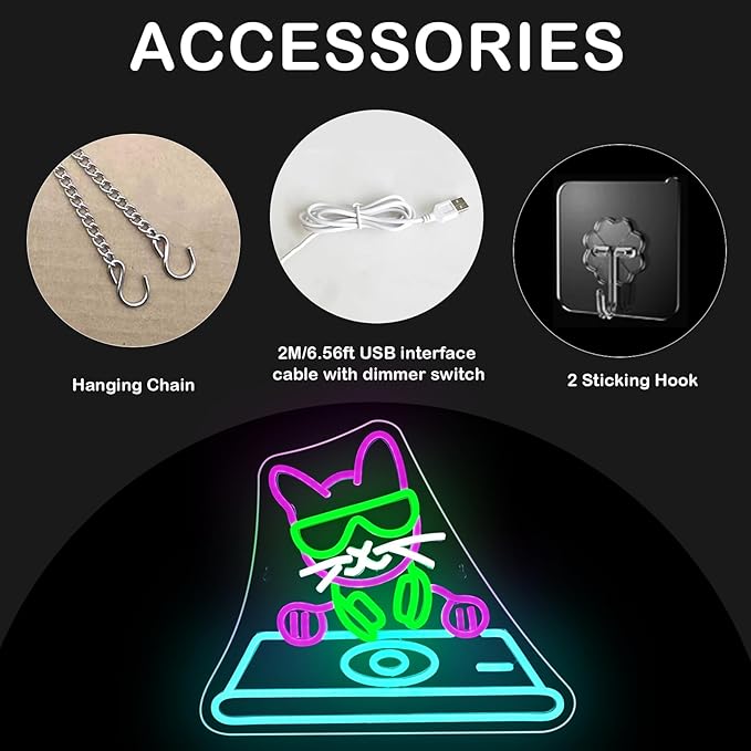 Cool DJ Cat Neon Sign – LED Wall Light - Image 6