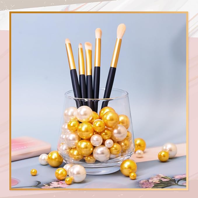300Pcs Vase Filler Ivory and Golden Yellow No Hole Faux Pearl Beads - Image 6