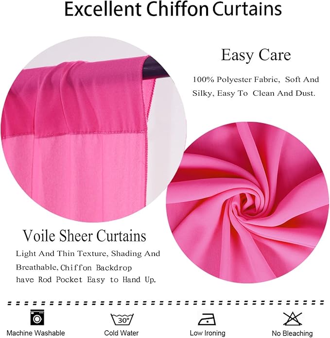 DUOBAO Hot Pink Chiffon Backdrop Curtain-2 Panels 29"x108" Wedding Backdrop - Image 5