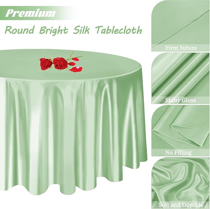 fani 6 Pack 120 Inch Sage Green Satin Tablecloth - Image 5