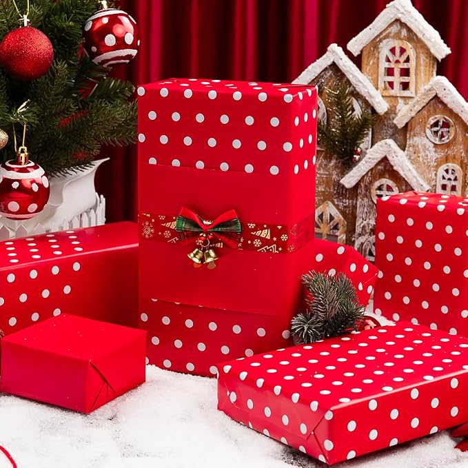 Flyhill Red Wrapping Paper, Reversible Gift Wrap Paper - Image 2