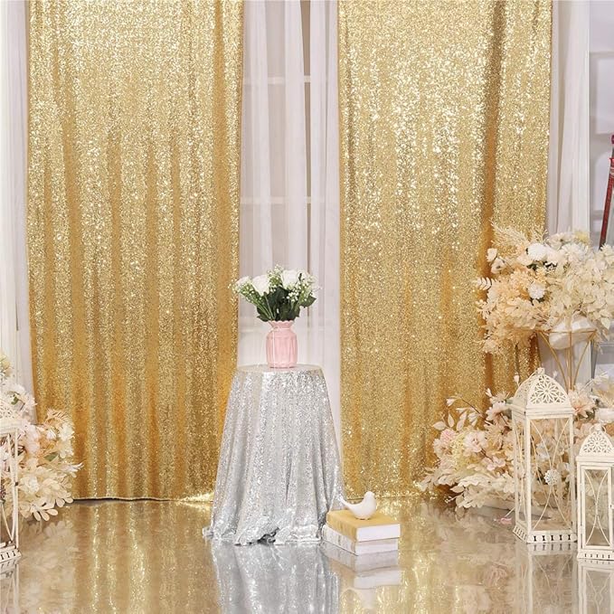 Eternal Beauty Sequin Backdrop Curtains, 2x8 Ft-2 Panels Gold Back Drop - Image 4