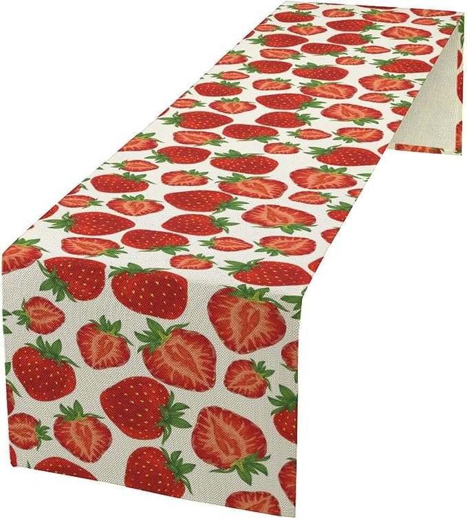 Strawberry Table Runner, Spring Summer Fruit Print Table Runner by Unknown