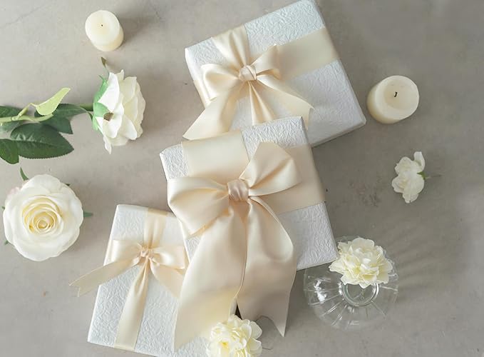 Light Champagne Satin Ribbon 2.5 Inch Double-Faced Polyester 25 Yards Ribbons - Image 6