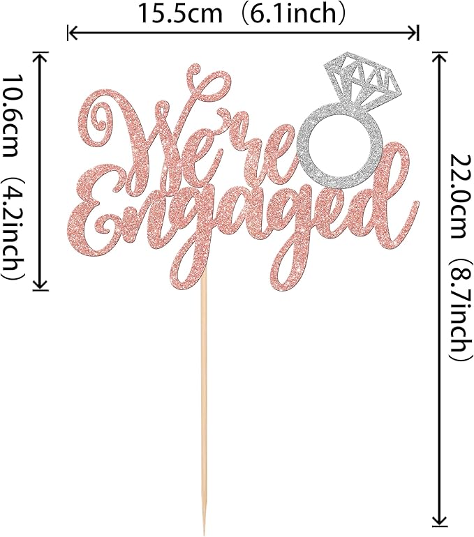 1 PCS We're Engaged Cake Topper Glitter Diamond Ring Wedding Engagement Cake - Image 3