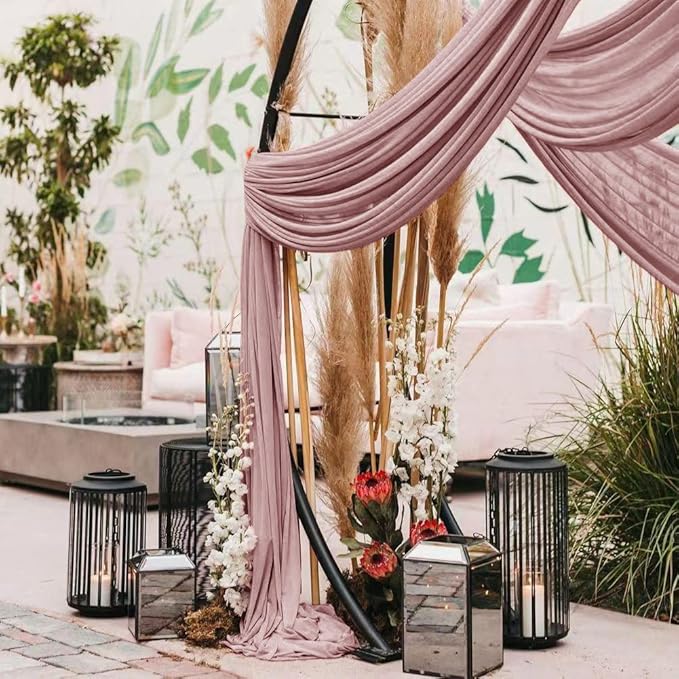 Wedding Arch Draping Fabric 2 Panels 30'' x 18FT Dusty Rose Sheer Chiffon Arch - Image 6