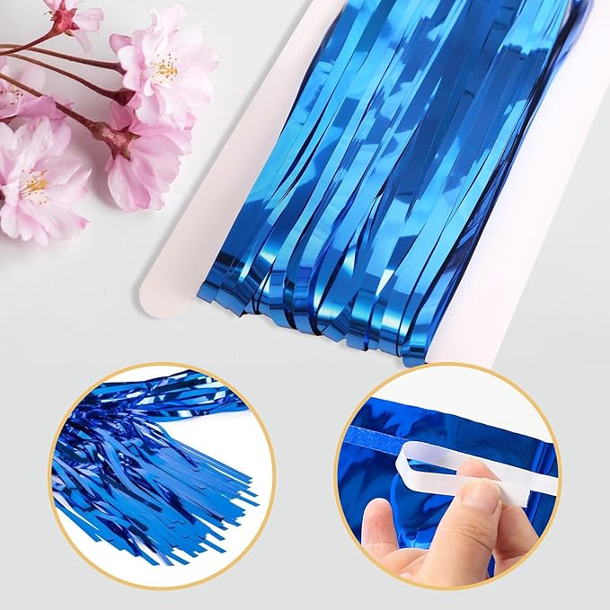 10 Pack Blue Backdrop Curtain 3.2ft x 8.2ft Metallic Tinsel Foil Fringe - Image 4