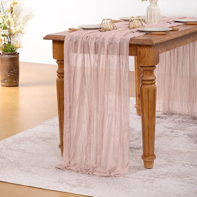 MLMW 3 Pack Pink Cheesecloth Table Runner Boho Gauze Rustic Cheese Cloth Table - Image 5