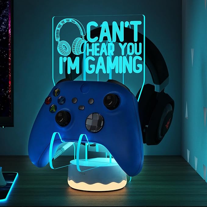 Light Up Headset and Controller Stand, 16 Colors 3D LED Lights Gamepad by CoolGiftMart