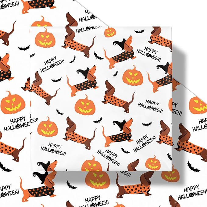 LeZakaa Halloween Dachshund Wrapping Paper Roll, Cute Dachshund Dogs - Image 6