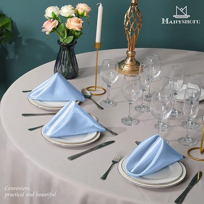 Manyshofu 50 Pieces Baby Blue Satin Napkins - Image 7