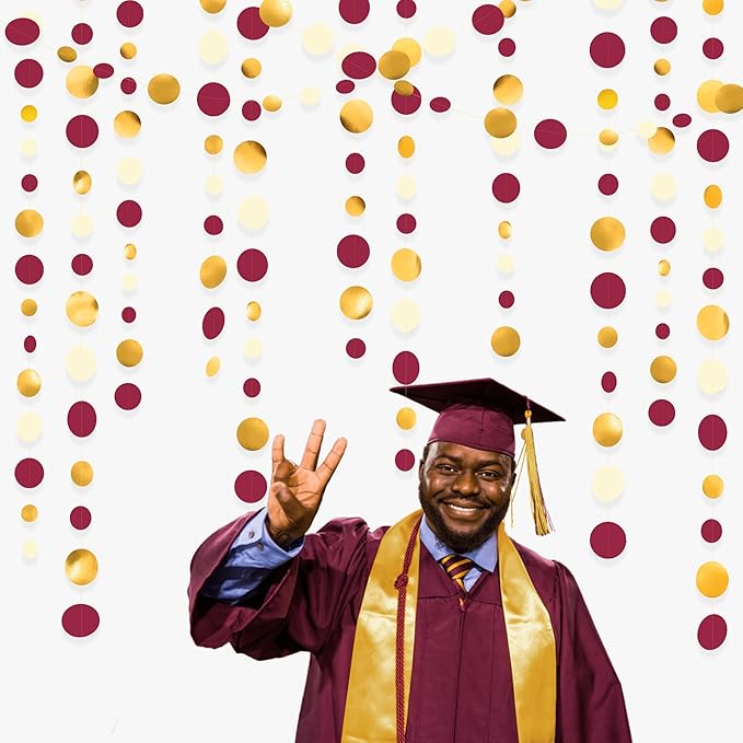 46 Ft Maroon Gold Party Decorations Burgundy Gold Beige Polka Dot Garland - Image 4