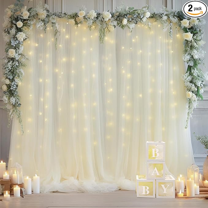 10×10ft Cream White Tulle Backdrop Curtain by WishCare