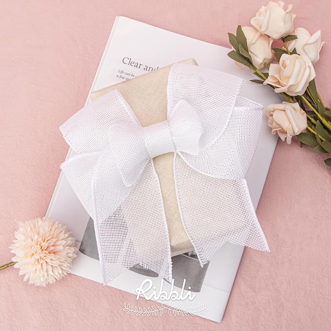 Ribbli White Burlap Wired Ribbon, 2-1/2” Inch x Continuous 20 Yard, Big Bows - Image 2
