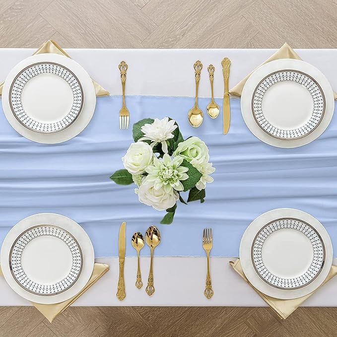 2 Pack 10 Ft Chiffon Table Runner Light Blue Gauze Long Table Runners 27x120 - Image 4
