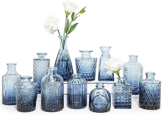 Glass Bud Vase Set of 12, Small Blue Flower Vases by SUPMIND