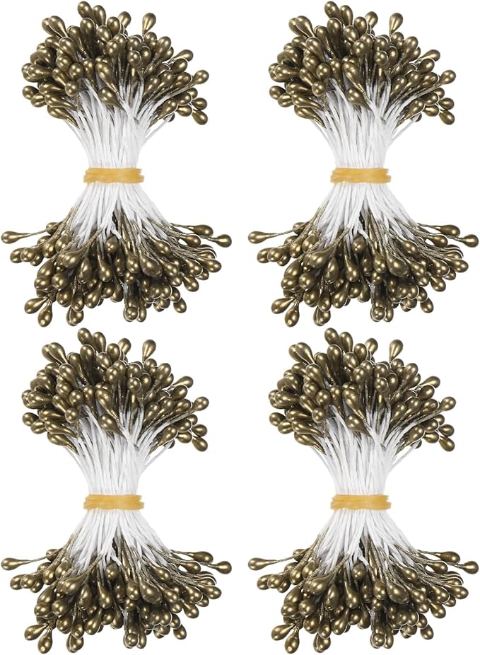 600-Pack Flower Stamens for Crafts, 5mm Double Heads Artificial Pearl Floral by MMETERXITY